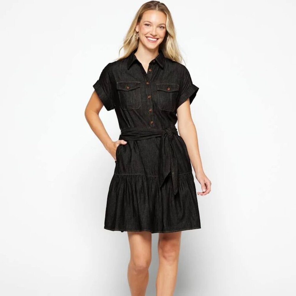 Lauren Ralph Lauren Petite Denim Short Sleeve Shirtdress In Nightfall Wash 8P - Picture 2 of 10
